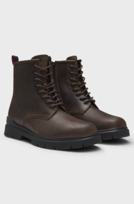 Leather half boots with embossed logo, Brown