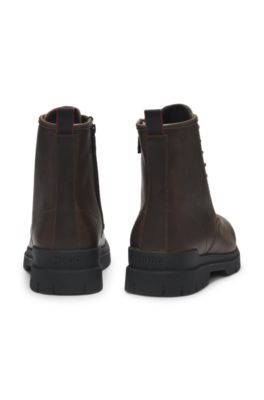 Leather half boots with embossed logo, Brown