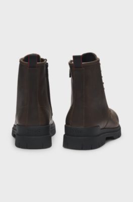 Leather half boots with embossed logo, Brown