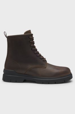 Leather half boots with embossed logo, Brown