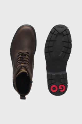 Leather half boots with embossed logo, Brown