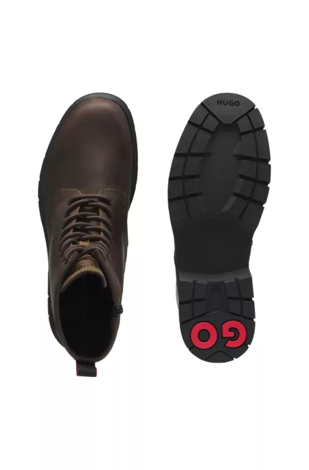 Leather half boots with embossed logo