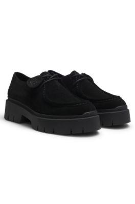 Derby shoes in suede with removable logo tag, Black