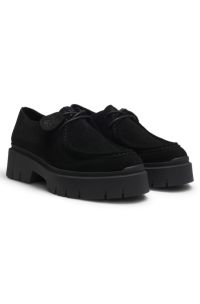 Scarpe derby in pelle scamosciata con targhetta con logo rimovibile, Nero