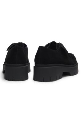 Derby shoes in suede with removable logo tag, Black