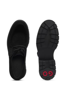 Derby shoes in suede with removable logo tag, Black