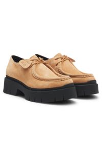 Derby shoes in suede with removable logo tag, Light Brown