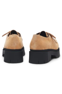 Derby shoes in suede with removable logo tag, Light Brown