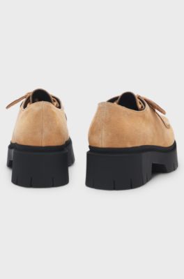 Sapatos Derby em camur&ccedil;a com etiqueta de log&oacute;tipo remov&iacute;vel, Light Brown