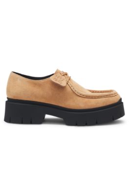 Derby shoes in suede with removable logo tag, Light Brown