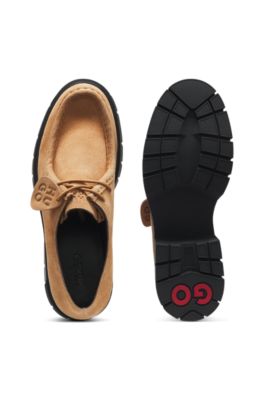 Derby shoes in suede with removable logo tag, Light Brown