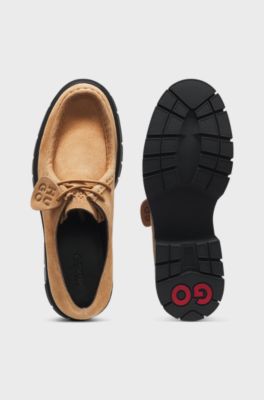 Derby shoes in suede with removable logo tag, Light Brown
