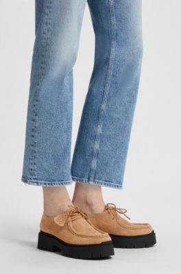 Derby shoes in suede with removable logo tag, Light Brown