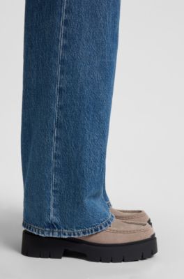 Su&egrave;de derbyschoenen met afneembaar logoplaatje, Lichtbeige