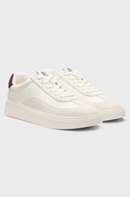 Low-top trainers with suede trims, Natural