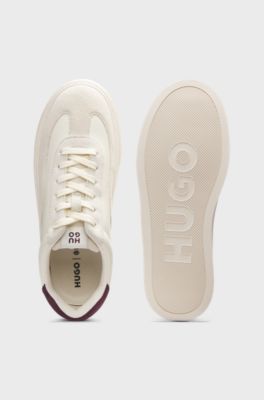 Sneakers low-top con profili in pelle scamosciata, Colore neutro