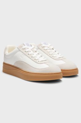 Low-top trainers with suede trims, Natural