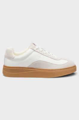 Sneakers low-top con profili in pelle scamosciata, Bianco