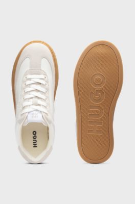 Sneakers low-top con profili in pelle scamosciata, Bianco