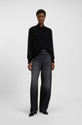 Regular-fit blouse in polka-dot fabric, Black