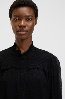 Regular-fit blouse in polka-dot fabric, Black