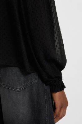 Regular-fit blouse in polka-dot fabric, Black