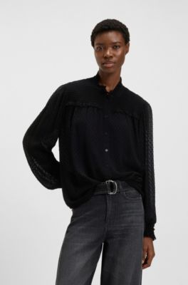 Regular-fit blouse in polka-dot fabric, Black