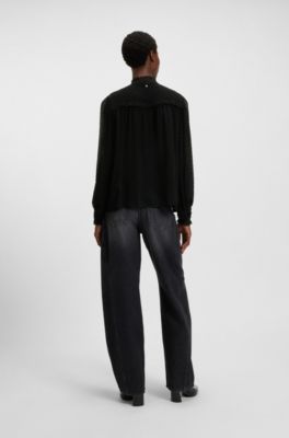 Regular-fit blouse in polka-dot fabric, Black