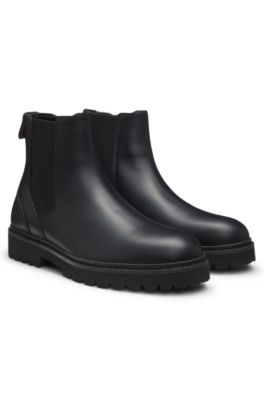 Leather Chelsea boots with embossed logo, Black