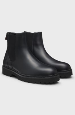 Leather Chelsea boots with embossed logo, Black