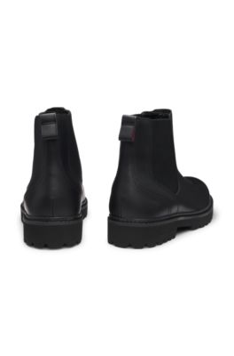 Leather Chelsea boots with embossed logo, Black