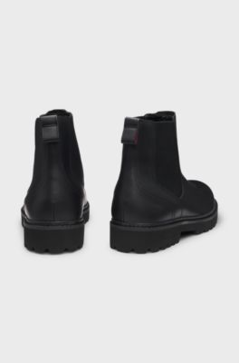 Leather Chelsea boots with embossed logo, Black