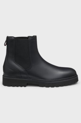 Leather Chelsea boots with embossed logo, Black