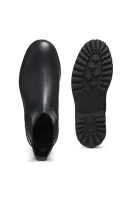 Leather Chelsea boots with embossed logo, Black