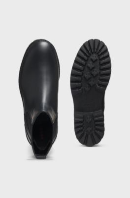 Leather Chelsea boots with embossed logo, Black