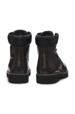 L&auml;derk&auml;ngor med vadderad krage och grovm&ouml;nstrad sula, M&ouml;rkbrun