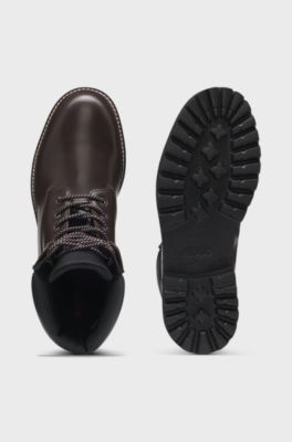Leather boots with cushioned collar and lug sole, Dark Brown