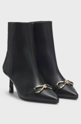 Faux-leather boots with hardware trim and 7cm heel, Black