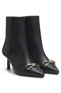 Faux-leather boots with hardware trim and 7cm heel, Black