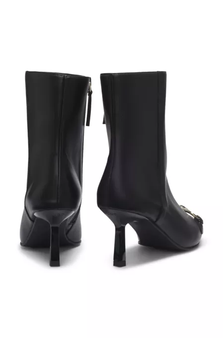 Faux-leather boots with hardware trim and 7cm heel