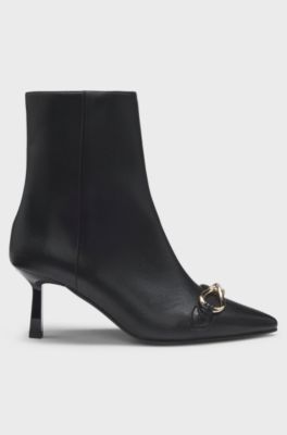 Faux-leather boots with hardware trim and 7cm heel, Black