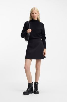 Stivali in similpelle con cinturino con fibbia, Nero