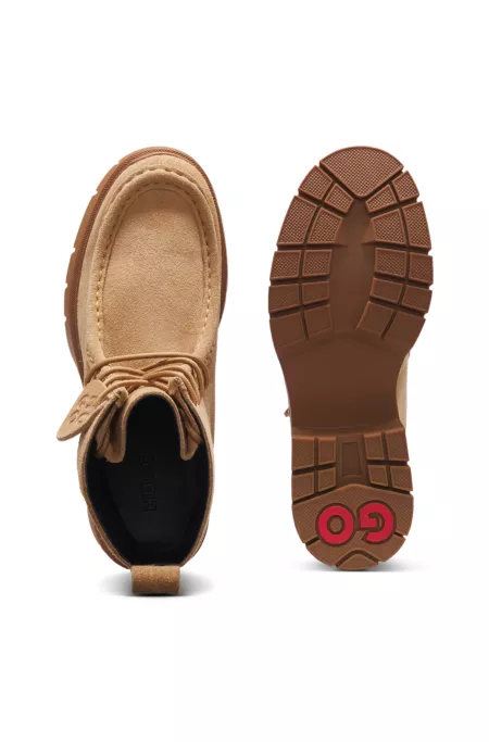 Lace-up boots in suede with removable logo tag