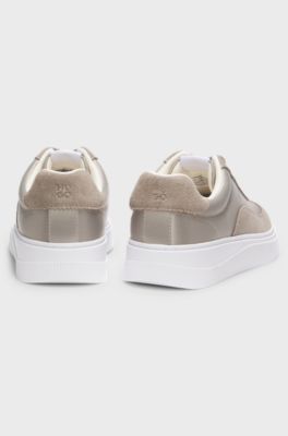 Trainers in satin and suede, Light Beige