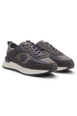 Retro-inspired trainers with wool-look trims, Dark Grey