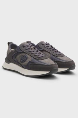 Retro-inspired trainers with wool-look trims, Dark Grey