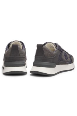 Retro-inspired trainers with wool-look trims, Dark Grey