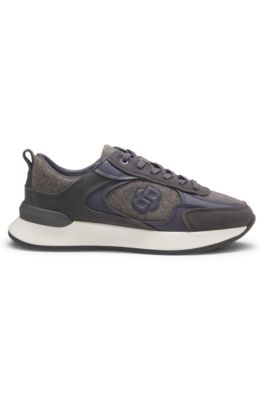 Retro-inspired trainers with wool-look trims, Dark Grey