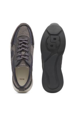 Retro-inspired trainers with wool-look trims, Dark Grey