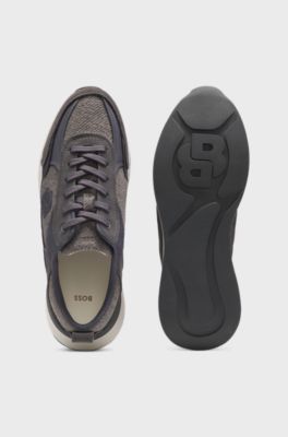 Retro-inspired trainers with wool-look trims, Dark Grey